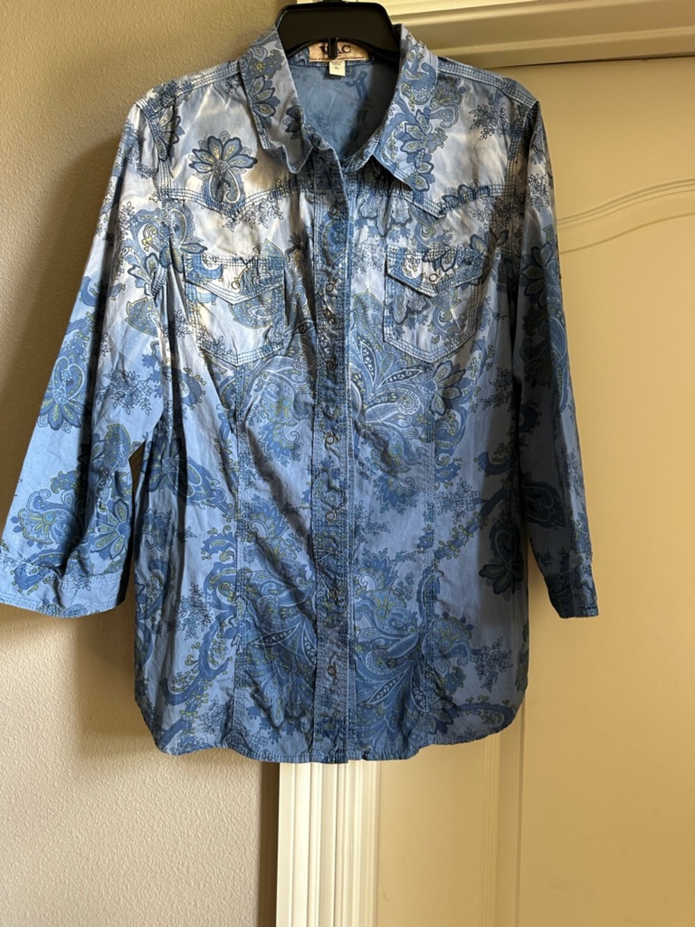Nine West Blue Paisley Button-Down Blouse
